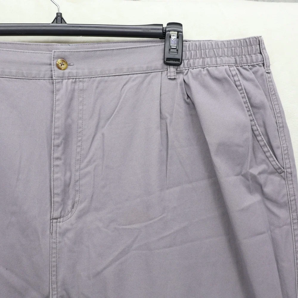 Cotton Traders Men Mercury Pleated Chino Pants Purple Gray Size 50 Elastic Waist